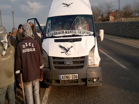 Çınar’da minibüs ineğe çarptı
