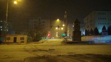 Çınar yoğun kar yağışı altında