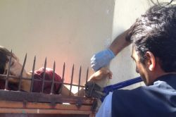 Kapı üzerinden atlamaya çalışırken koluna demir çubuk saplandı