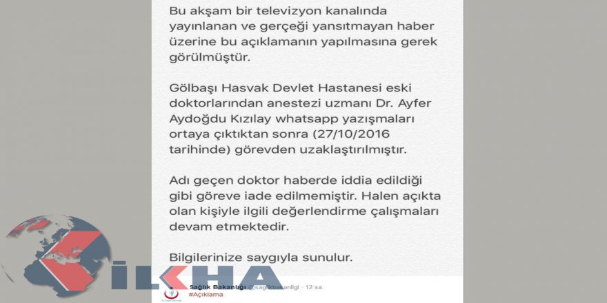 Görevinden uzaklaştırılan doktora ilişkin açıklama