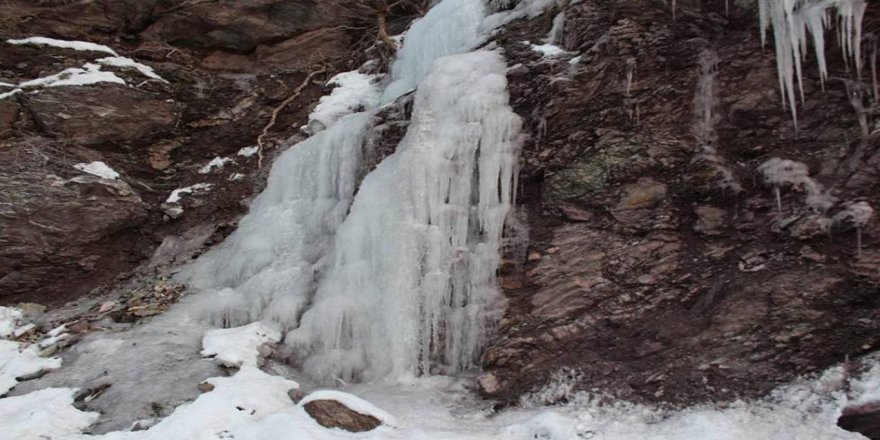 Aşırı soğuklar şelaleyi dondurdu