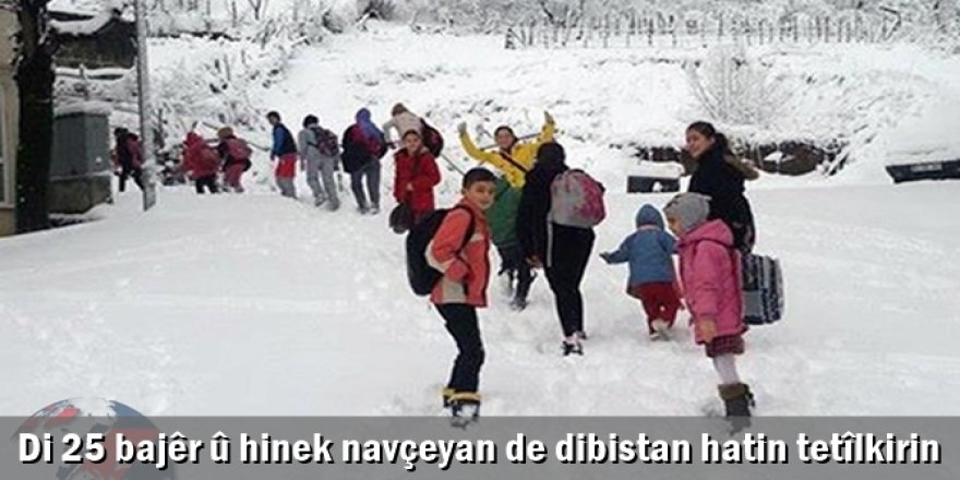 Di 25 bajêr û hinek navçeyan de dibistan hatin tetîlkirin