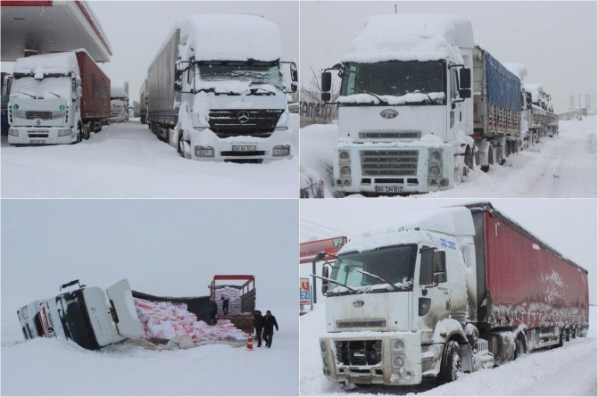 Ji ber berfê şofêrên TIRan di rê de mahsûr man