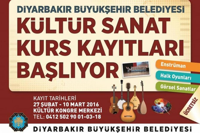 Diyarbakır’da ücretsiz kültür sanat kursları başvuruları başladı