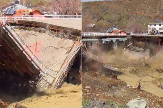 Çapakçur Köprüsünün yıkılma anı kameralara yansıdı