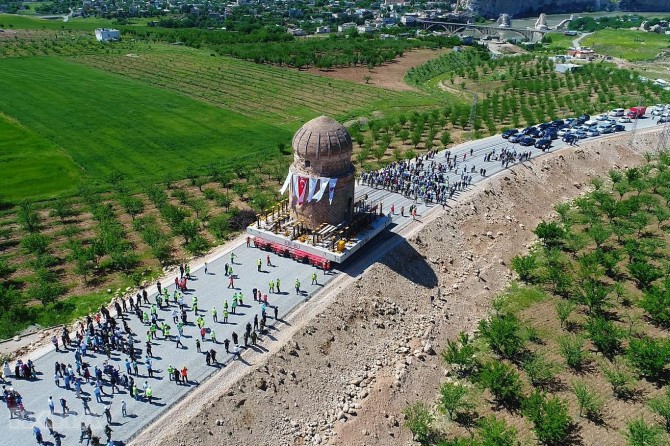 Relocation of historical Zeynel Bey Shrine viewed from drone