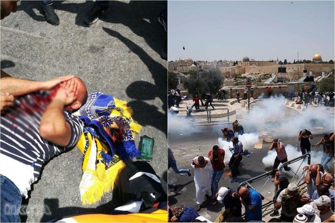 Zionists attacked Palestinians gathered for Masjid al-Aqsa