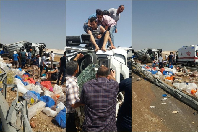 Şanlıurfa Hilvan’da TIR devrildi: 1 yaralı