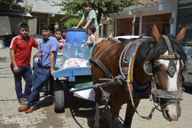 Carrying drinking water to home with horse carriage in Turkiye