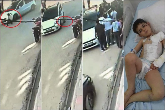 Otomobilin altında kalan çocuk güvenlik kamerasında