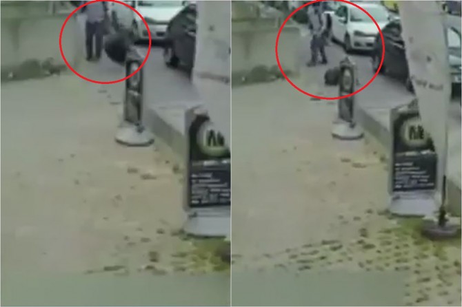 Başörtülü kadına yumruk atan maganda kameralara takıldı