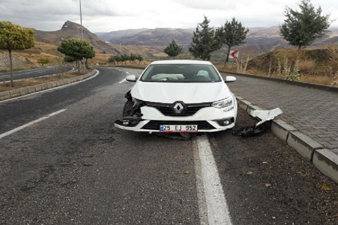 Elazığ Palu'da otomobil elektrik direğini devirdi