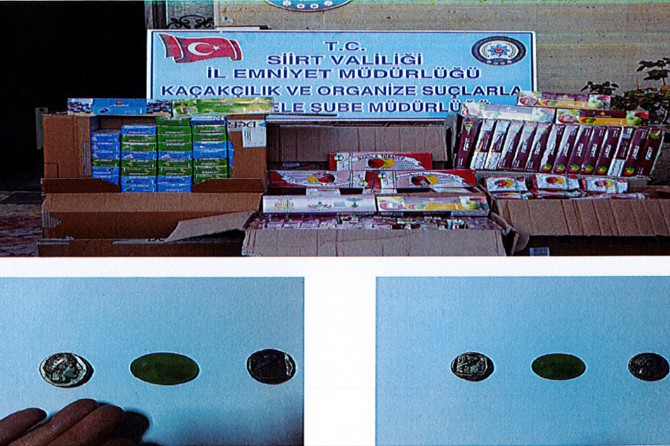 Siirt Baykan'da gümrük kaçağı nargile tütünü ile tarihi eser ele geçirildi