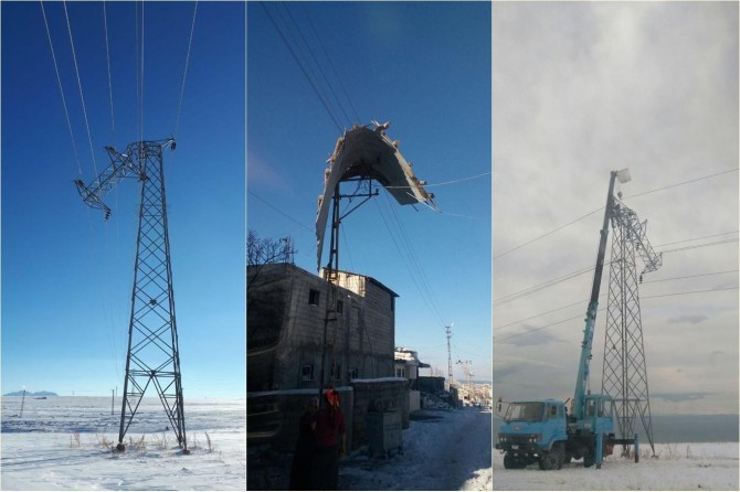 Şiddetli fırtına elektrik direklerine hasar verdi