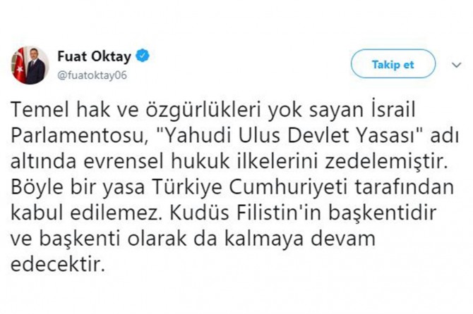 Cumhurbaşkanı Yardımcısı Oktay'dan Siyonist rejime tepki