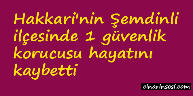 Hakkari Şemdinli'de 1 güvenlik korucusu hayatını kaybetti