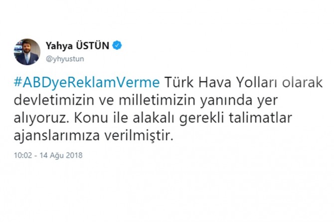 THY'den flaş ABD kararı