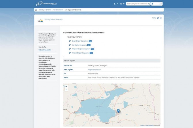 Van Büyükşehir Belediyesi e-Devlet'te