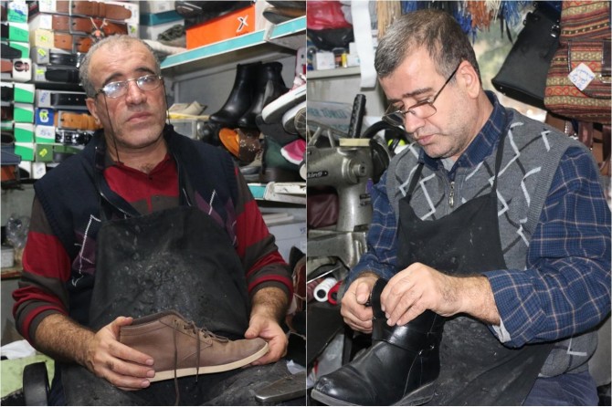 İki kardeş 30 yıldır ayakkabıları tamir ediyor