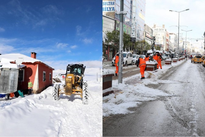 Van merkez ve kırsalda karla mücadele çalışması