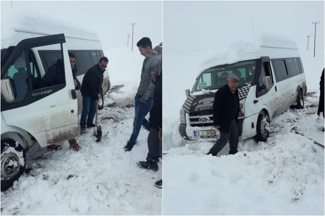 Güroymak'ta yoldan çıkan köy minibüsü faciadan döndü