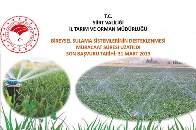 Bireysel sulama desteğinde başvuru süresi uzatıldı