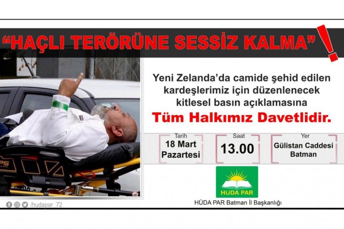 Batman'da Haçlı Terörüne Sessiz Kalma temalı basın açıklaması düzenlenecek