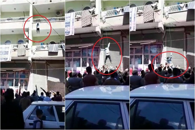 Balkondan düşen çocuğu vatandaşlar yakaladı