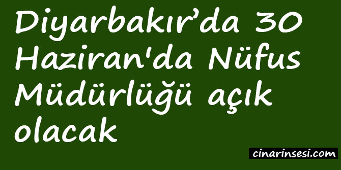 Diyarbakır’da 30 Haziran'da Nüfus Müdürlüğü açık olacak