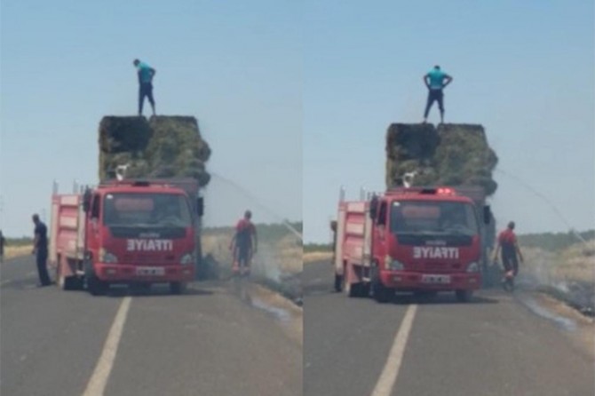 Viranşehir'de balya yüklü TIR alev aldı