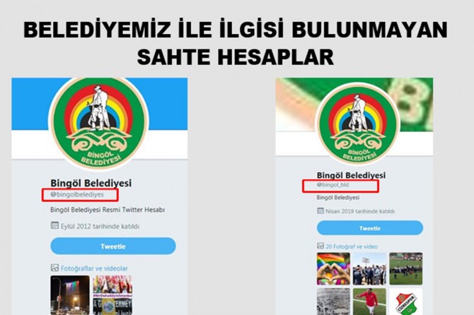 ​Bingöl Belediyesinden sahte hesap uyarısı