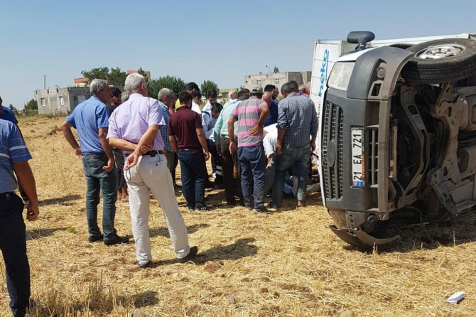 Diyarbakır'da tekerleği fırlayan kamyonet tarlaya yuvarlandı: 2 yaralı