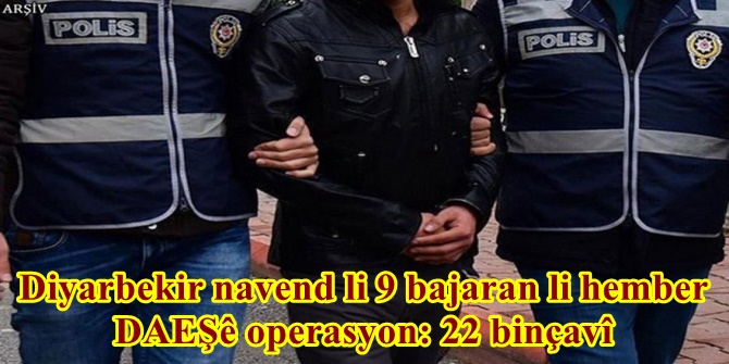 Diyarbekir navend li 9 bajaran li hember DAEŞê operasyon: 22 binçavî