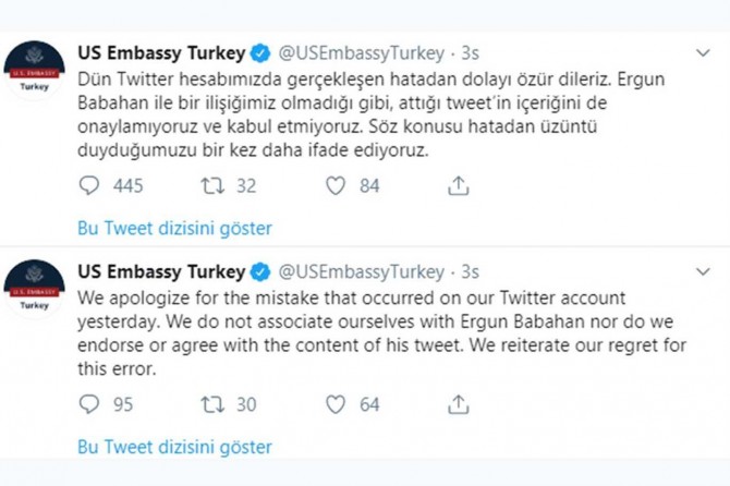 ABD Büyükelçiliğinden ikinci özür!