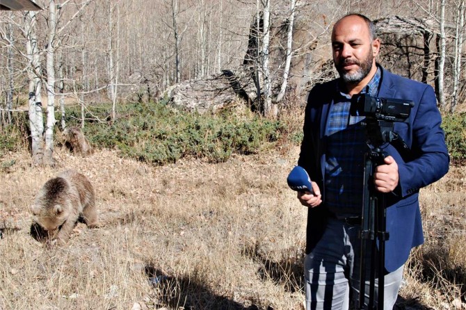 Nemrut Krater Gölünde muhabire ayı saldırısı kamerada