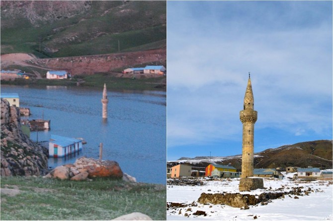 Ağrı’da Yazıcı Barajının suyu çekilince eski yapılar gün yüzüne çıktı