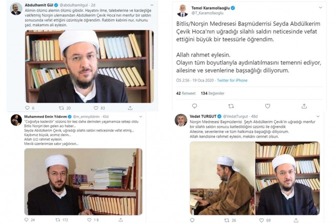Şeyh Abdülkerim Çevik için taziye mesajları