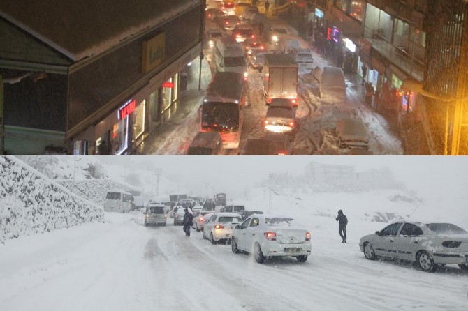 Bitlis'te yoğun kar yağışı nedeniyle araç kuyrukları oluştu