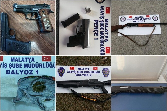 Malatya’da çok sayıda silah ve uyuşturucu madde ele geçirildi