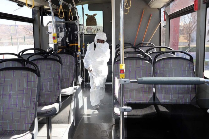 Mardin’de toplu taşıma araçları dezenfekte ediliyor