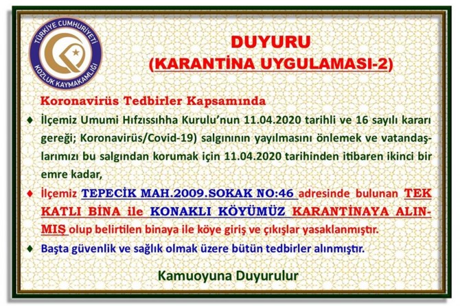 Kozluk'ta Konaklı köyü ile bina karantinaya alındı