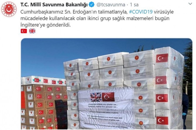 MSB: İngiltere’ye ikinci grup sağlık malzemeleri bugün gönderildi