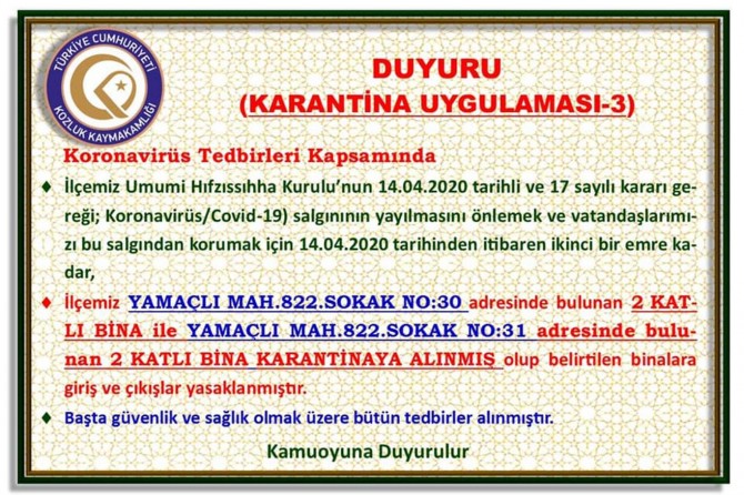 Kozluk'ta 2 bina daha karantinaya alındı