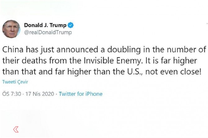 Trump:Hejmara mirîyan a li Çînê ji ya Amerîkayê zêdetir e