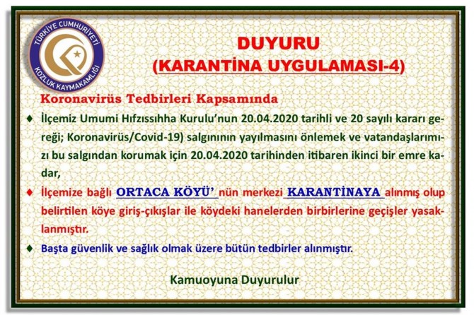 Batman'ın Kozluk ilçesine bağlı Ortaca köyü karantinaya alındı