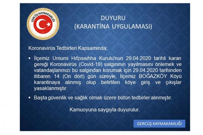 Batman'da Boğazköy köyü karantinaya alındı