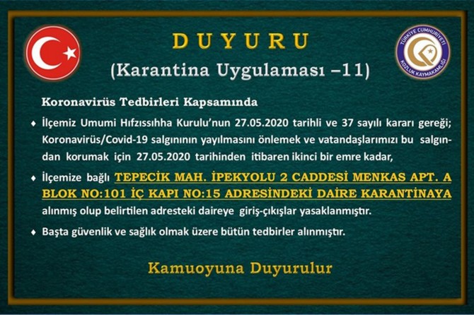 Kozluk'ta bir daire karantinaya alındı