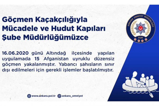 Ankara'da 15 düzensiz göçmen yakalandı