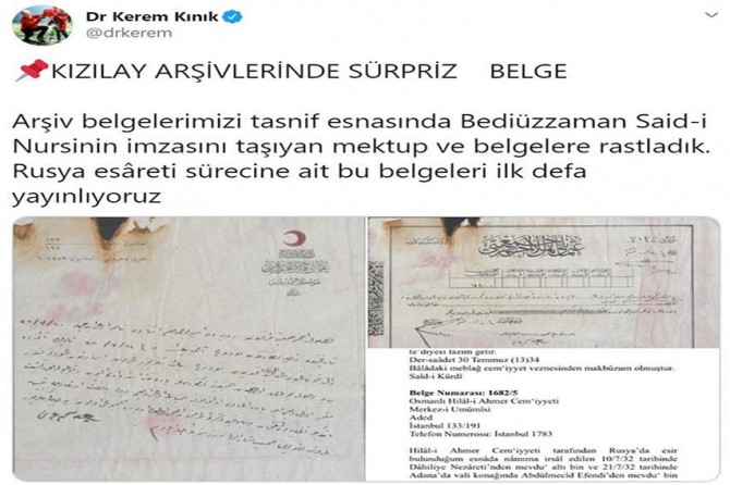 Kızılay’ın arşivinden Bediüzzaman’ın imzasını taşıyan mektup ve belgeler çıktı