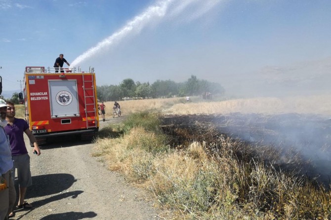 Kovancılar'da elektrik akımına kapılan karga yangına sebep oldu